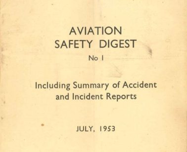 Cover of the first Aviation Safety Digest (1953), issued by the Australian Department of Civil Aviation, summarising accident and incident reports.